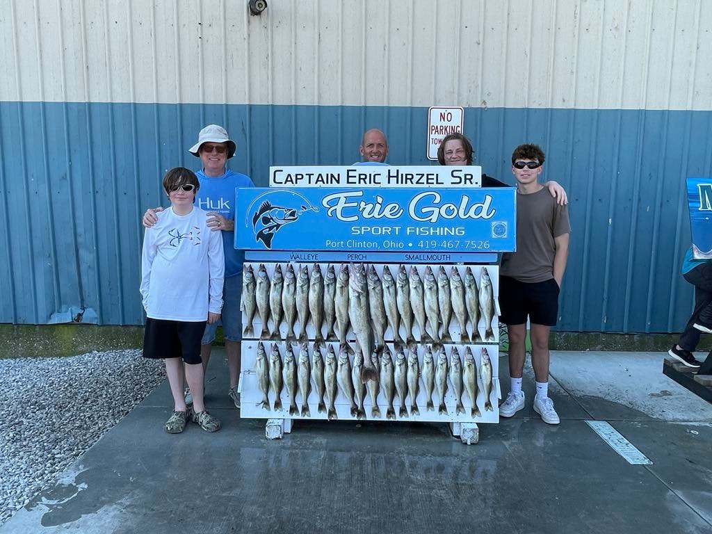 Captain Eric Hirzel Sr. with Erie Gold Sport Fishing group and catch